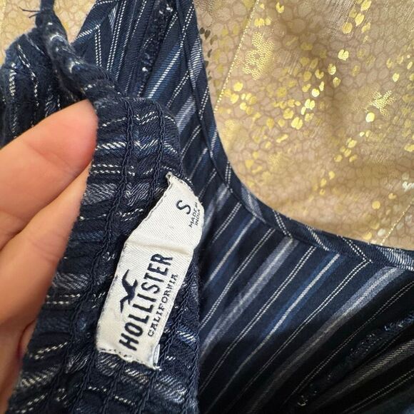 Hollister Navy Blue Striped Cropped Wide Leg Tie Soft Jumpsuit Small - Picture 8 of 9